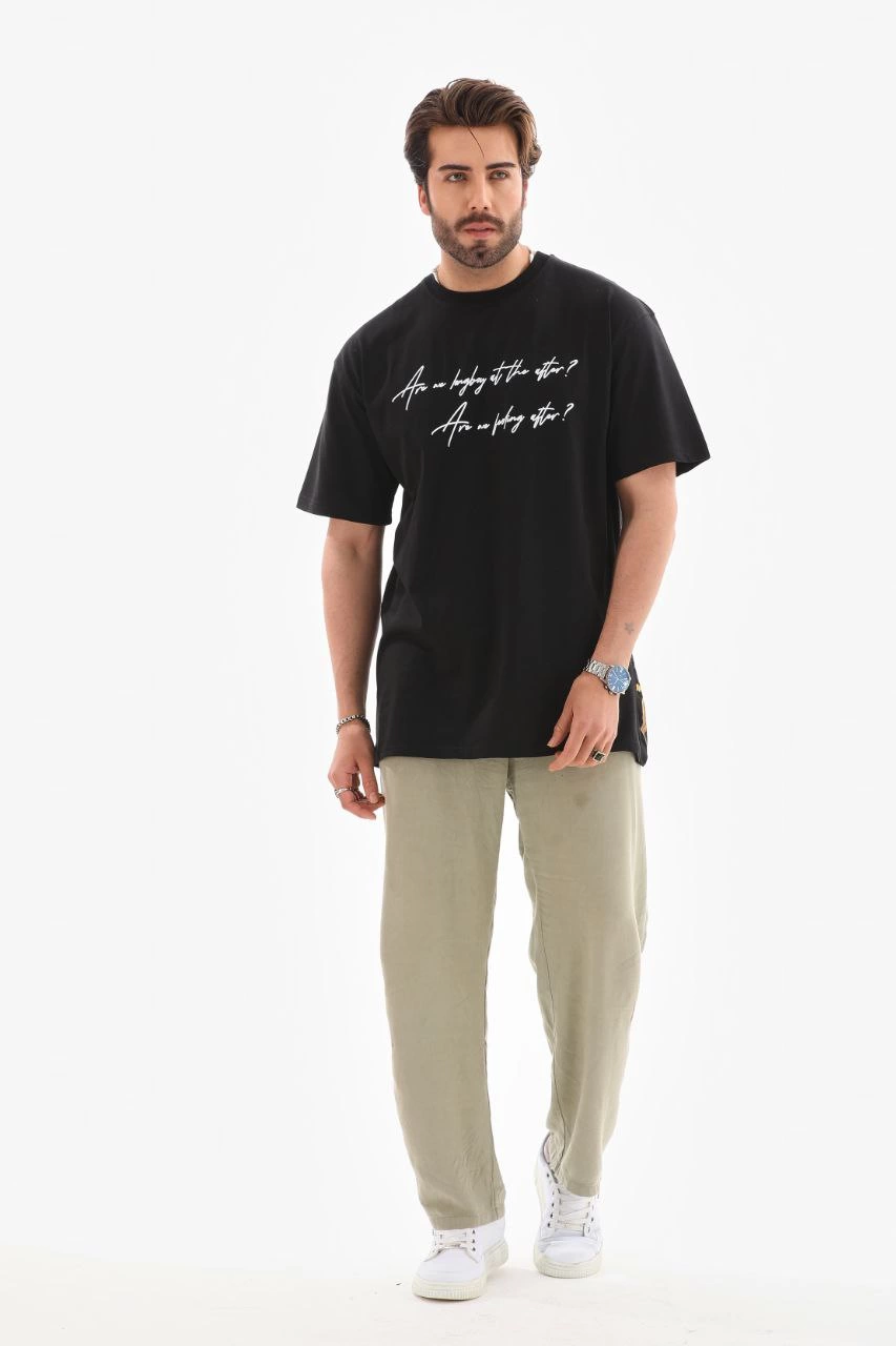 unisex-bisiklet-yaka-baskili-oversize-t-shirt-siyah-87297643-sw853sh1280 Erkek Kısa Kol Yazlık Tişört Bisiklet Yaka Baskılı Oversize T-Shirt - Siyah