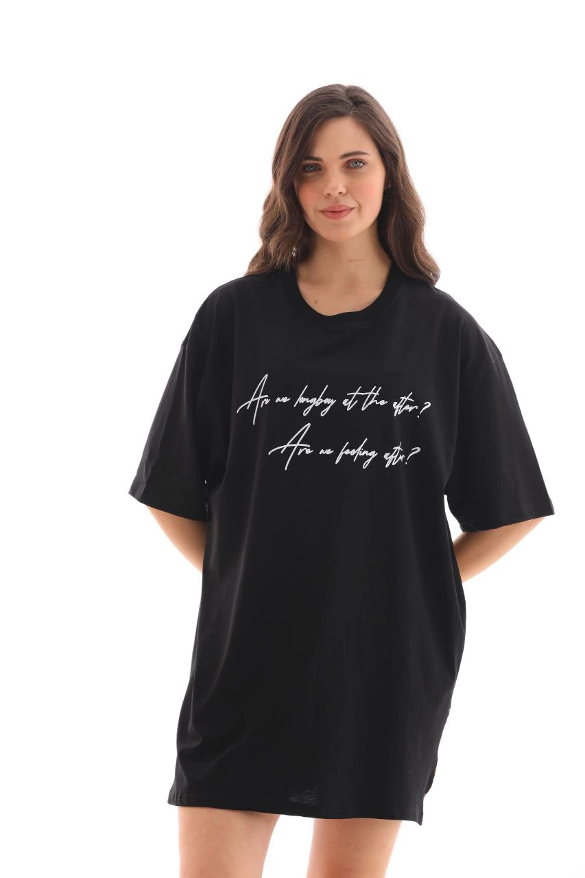 unisex-bisiklet-yaka-baskili-oversize-t-shirt-siyah-87558653-sw853sh1280 Kadın Kısa Kol Yazlık Tişört Bisiklet Yaka Baskılı Oversize T-Shirt - Siyah - Görsel 2