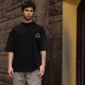 Erkek Kısa Kol Yazlık Tişört Bisiklet Yaka Baskılı Oversize T-Shirt - Siyah