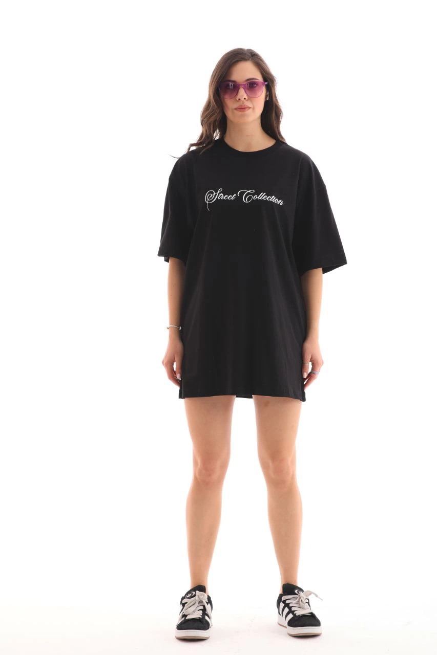 unisex-bisiklet-yaka-baskili-oversize-t-shirt-siyah-97016986-sw853sh1280 Kadın Baskılı T-Shirt Kısa Kol Bisiklet Yaka Oversize Rahat Kalıp Günlük Tişört - Siyah - Görsel 2