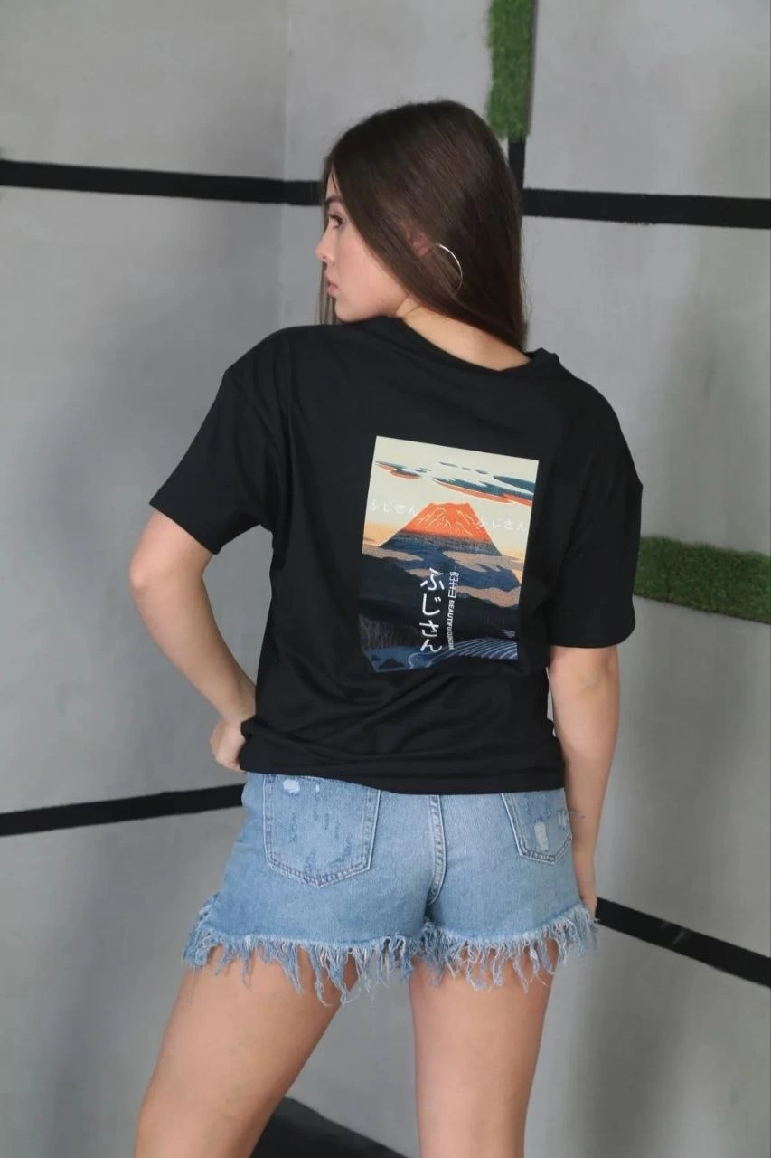 unisex-bisiklet-yaka-baskili-oversize-t-shirt-siyah-97843361-sw853sh1280 Kadın Bisiklet Yaka Baskılı Kısa kol Oversize T-Shirt - Siyah - Image 2