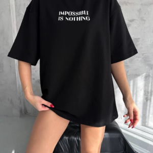 kadın Bisiklet Yaka Baskılı Oversize  Kısa kol T-Shirt - Siyah