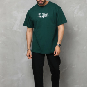 Erkek Kısa Kol Yazlık Tişört Bisiklet Yaka Baskılı Oversize T-Shirt - Yeşil
