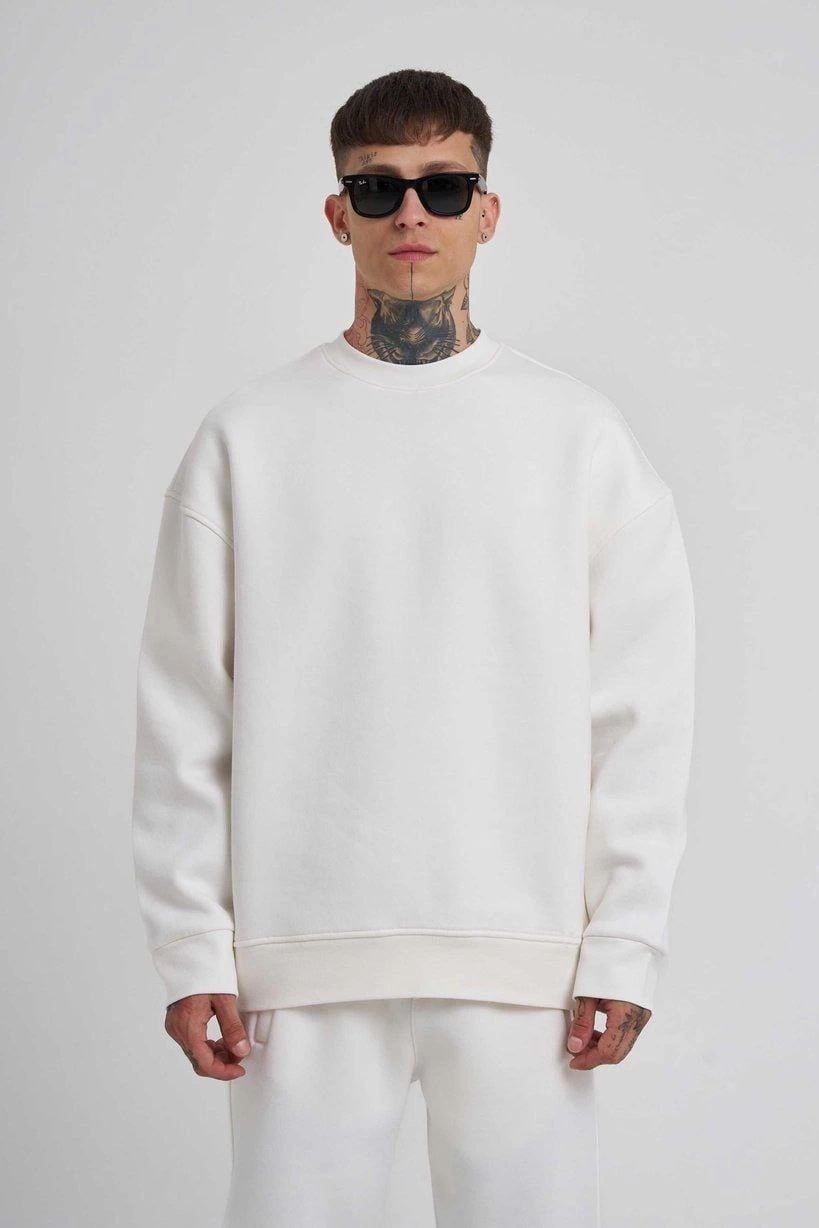 unisex-biskilet-yaka-uc-iplik-sweatshirt-beyaz-2918763-sw819sh1228 ERKEK Bisikilet Yaka 3 plik Pamuklu SweatShirt - Beyaz