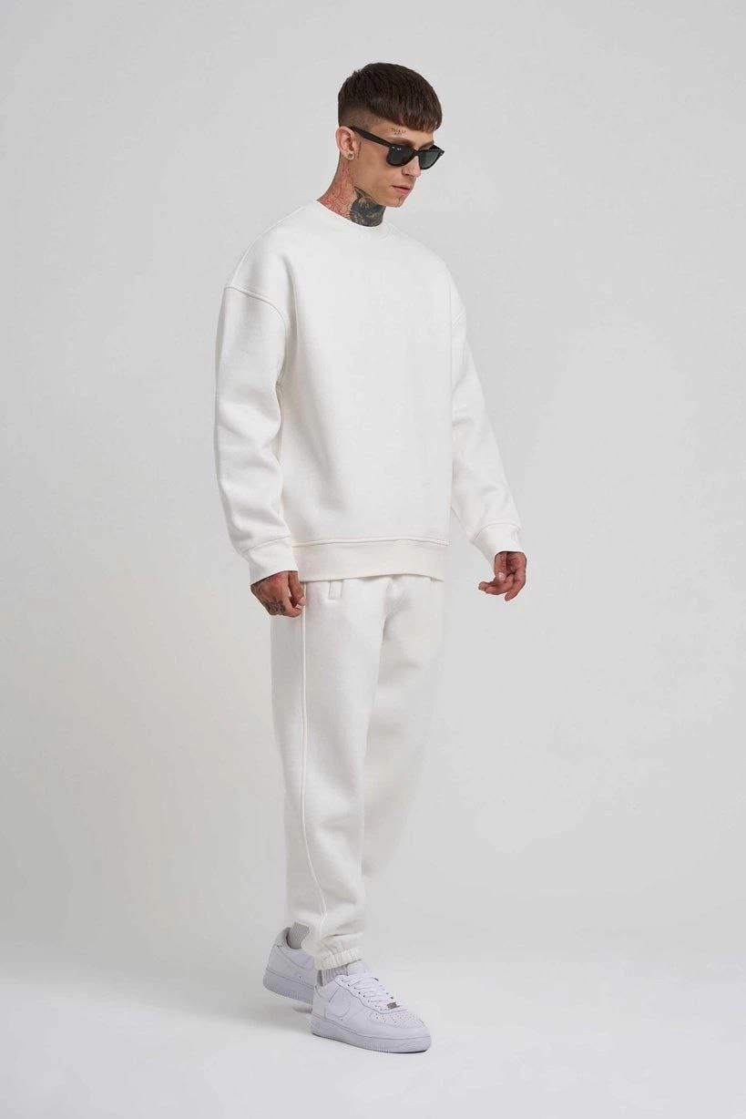 unisex-biskilet-yaka-uc-iplik-sweatshirt-beyaz-40167525-sw819sh1228 ERKEK Bisikilet Yaka 3 plik Pamuklu SweatShirt - Beyaz - Görsel 2