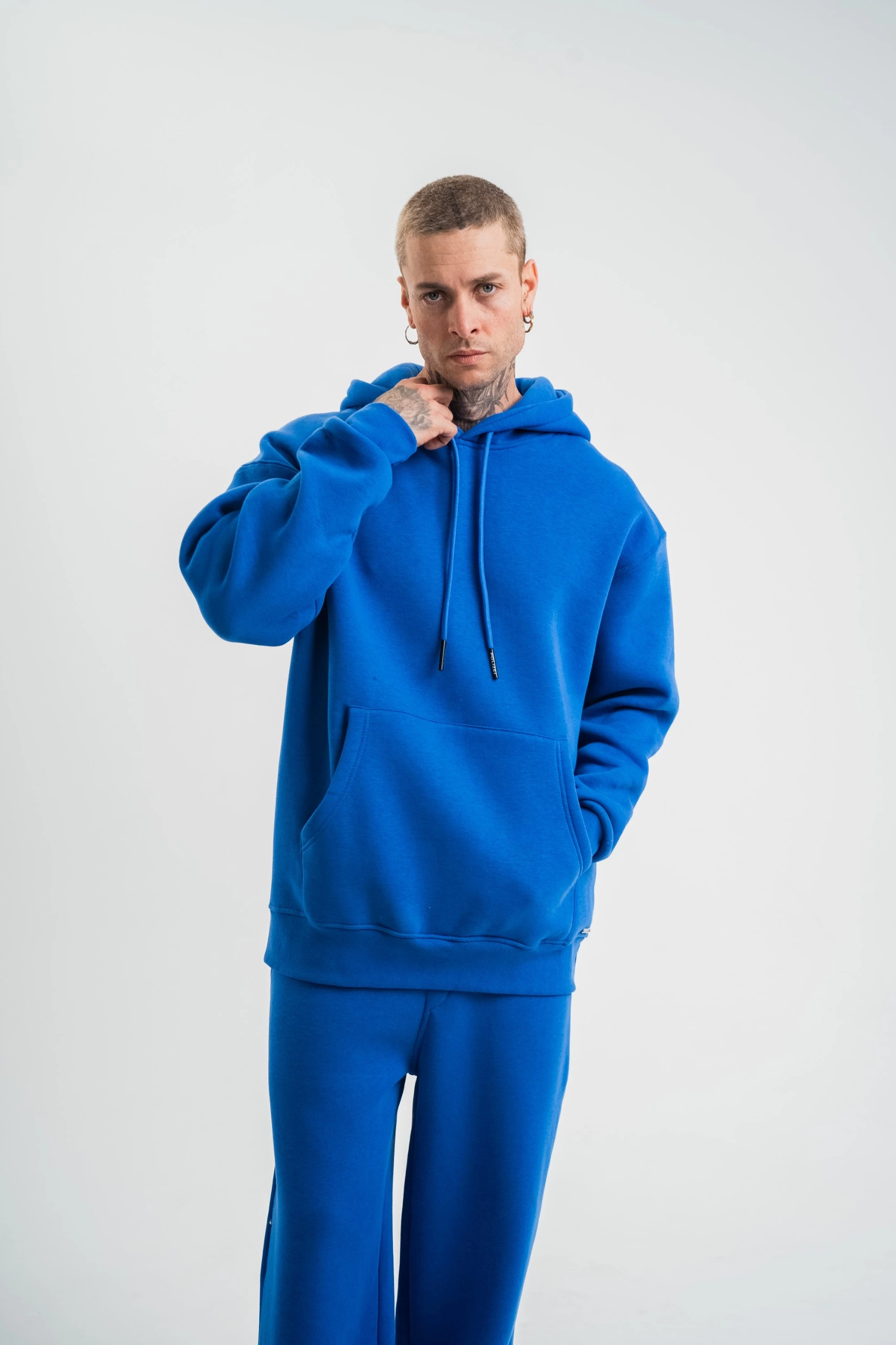 unisex-double-oversize-kapsonlu-basic-sweatshirt-mavi-73775256-sw1706sh2560 ERKEK 3 İplik Oversize Kapşonlu Basic SweatShirt Hoodie - Mavi
