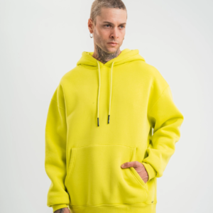 ERKEK 3 İplik Pamuklu Oversize Kapşonlu SweatShirt Hoodie - Sarı