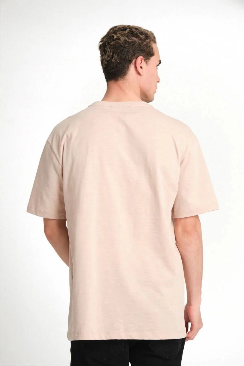 unisex-duz-biskilet-yaka-oversize-t-shirt-bej-51158362-sw853sh1280 ERKEK Düz Tişört Bisikilet Yaka Kısa Kol Oversize T-shirt - Bej - Görsel 2