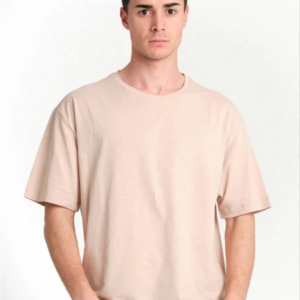 ERKEK Düz Tişört Bisikilet Yaka Kısa Kol Oversize T-shirt - Bej