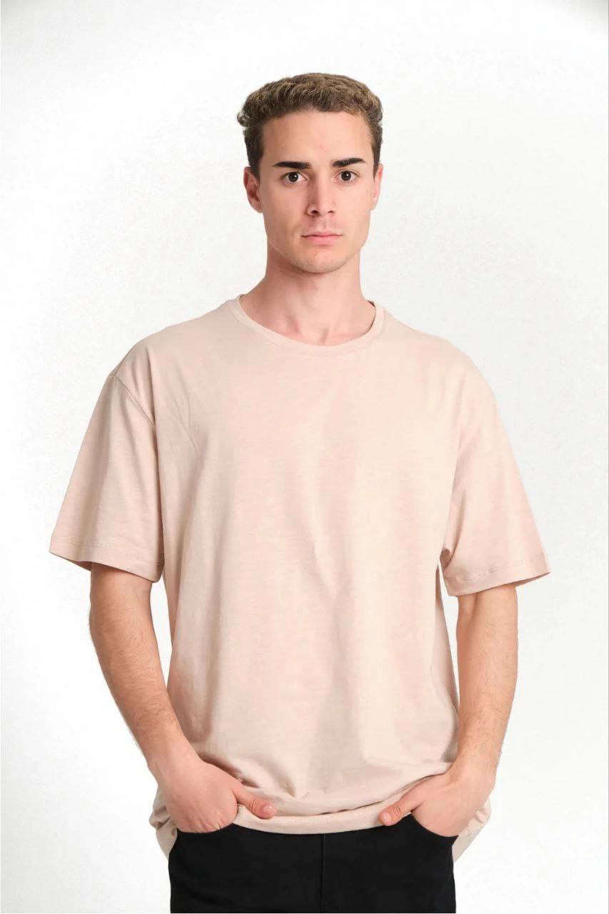 unisex-duz-biskilet-yaka-oversize-t-shirt-bej-91029064-sw853sh1280 ERKEK Düz Tişört Bisikilet Yaka Kısa Kol Oversize T-shirt - Bej