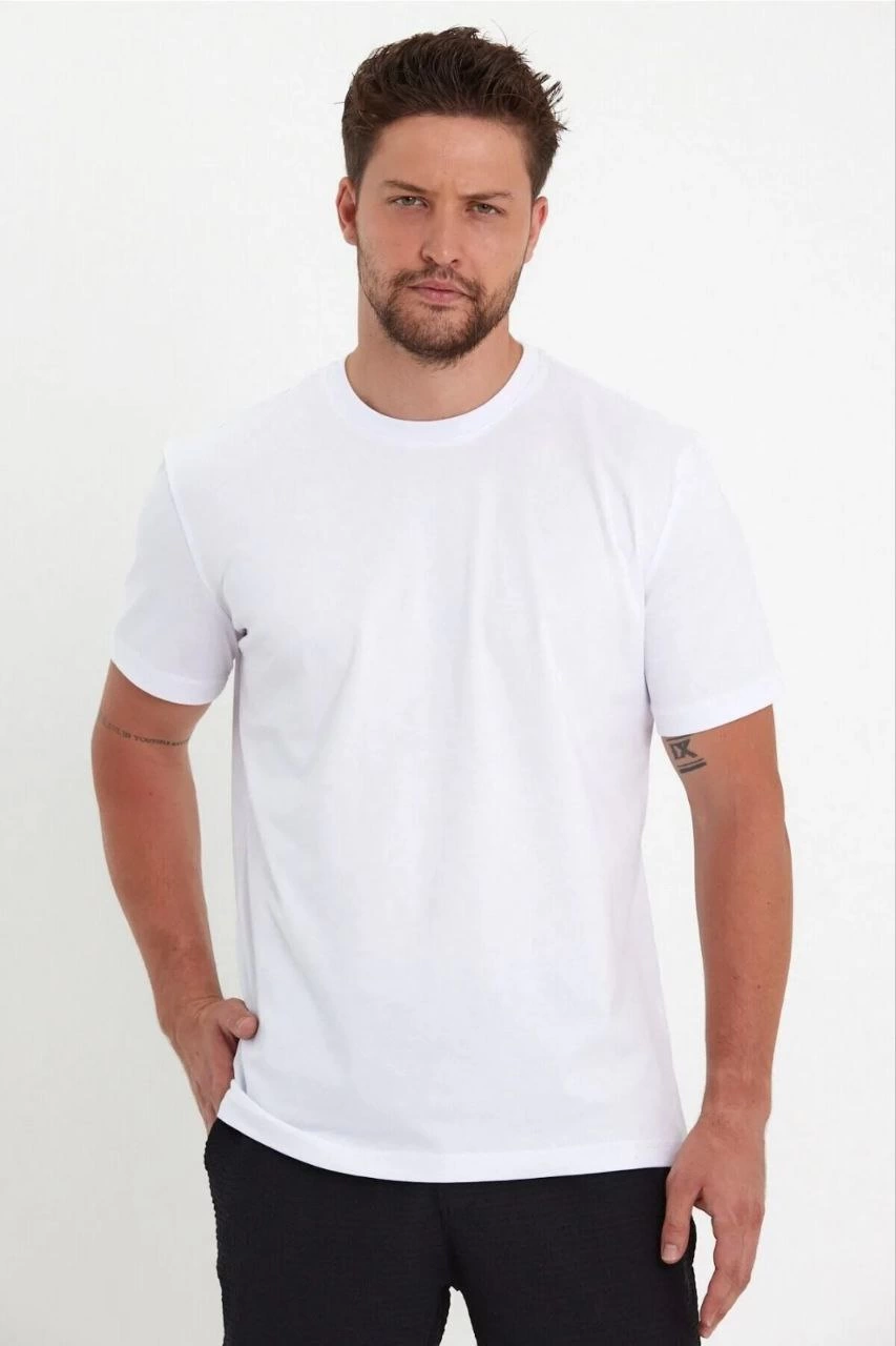 unisex-duz-biskilet-yaka-oversize-t-shirt-beyaz-68219452-sw853sh1280 Erkek Düz T-Shirt Kısa Kol Bisiklet Yaka Regular Fit Rahat Kalıp Günlük Tişört - Beyaz - Görsel 2