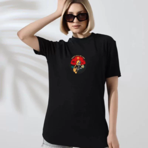 Kadın Bisiklet Yaka Baskılı  kısa kol T-Shirt - Siyah