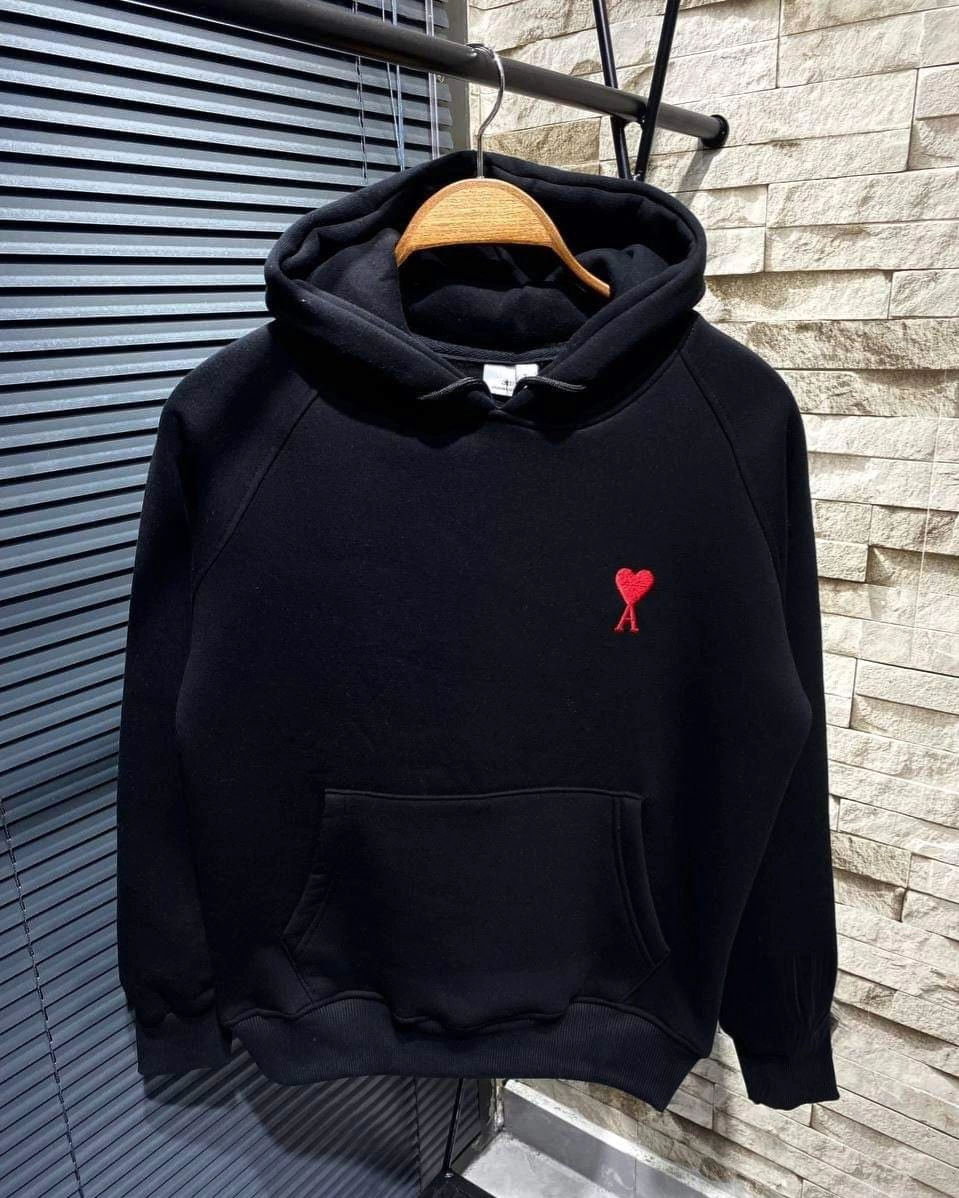unisex-kapsonlu-baskili-sweetshirt-siyah-42605523-sw959sh1198 Kadın Oversize Kapüşonlu Cepli KALP Baskılı 3 İplik Pamuklu Hoodie Sweatshirt - Siyah