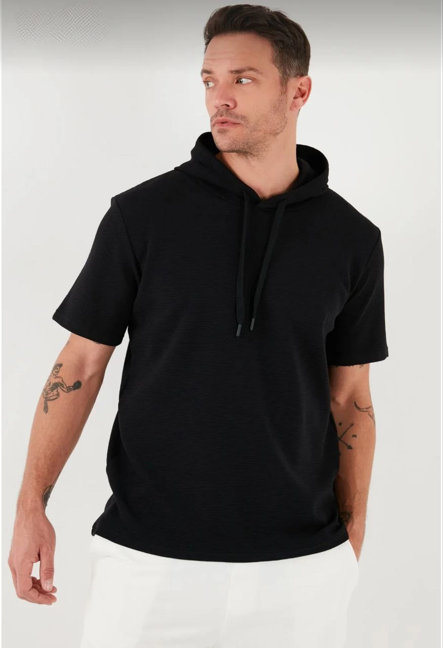 unisex-kapsonlu-kisa-kol-duz-oversize-t-shirt-siyah-9889234-sw875sh1280 Erkek Kapüşonlu Tişört Kısa Kol Düz Oversize T-shirt - Siyah