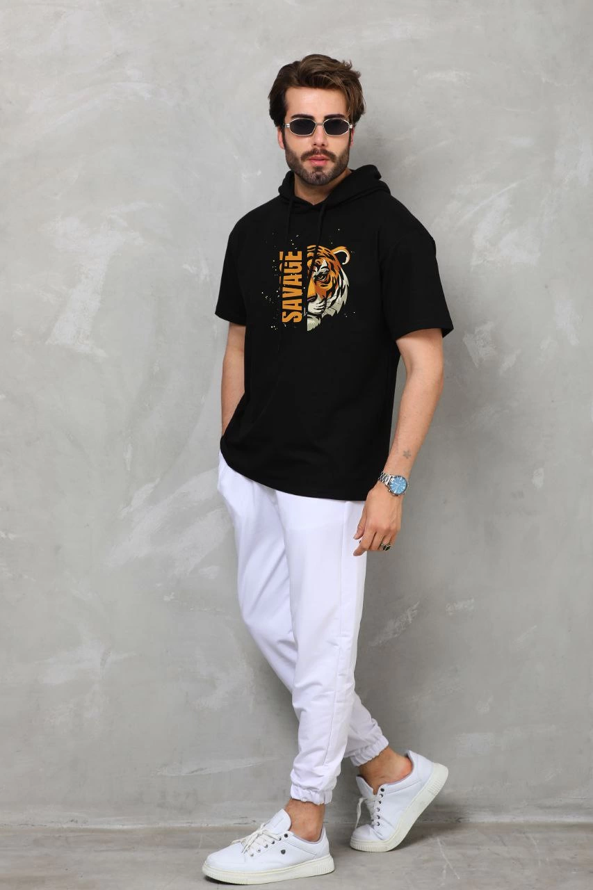 unisex-kapsonlu-kisa-kol-oversize-baskili-t-shirt-siyah-44599193-sw853sh1280 Erkek Kapüşonlu Kısa Kol Oversize Baskılı T-Shirt - Siyah