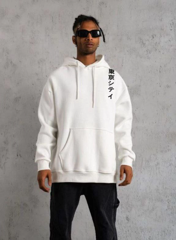 unisex-kapsonlu-uzun-kol-baskili-sweetshirt-beyaz-35270072-sw575sh781 Erkek 3 İplik Pamuklu Kapüşonlu Baskılı Cepli Oversize Sweatshirt Hoodie - Beyaz