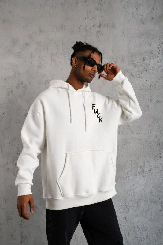 unisex-kapsonlu-uzun-kol-baskili-sweetshirt-beyaz-82685175-sw533sh800 Erkek 3 İplik Pamuklu Kapüşonlu Baskılı Cepli Oversize Sweatshirt Hoodie - Beyaz - Görsel 2