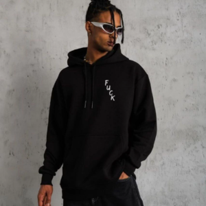 Erkek 3 İplik Pamuklu Kapüşonlu Baskılı Cepli Oversize Sweatshirt Hoodie - Siyah