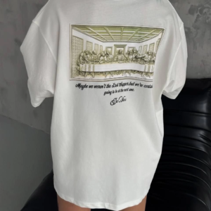 Kadın Baskılı T-Shirt Kısa Kol Bisiklet Yaka Oversize Rahat Kalıp Günlük Tişört - Beyaz
