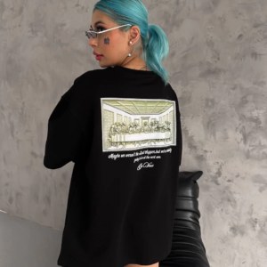 Kadın Baskılı T-Shirt Kısa Kol Bisiklet Yaka Oversize Rahat Kalıp Günlük Tişört - Siyah