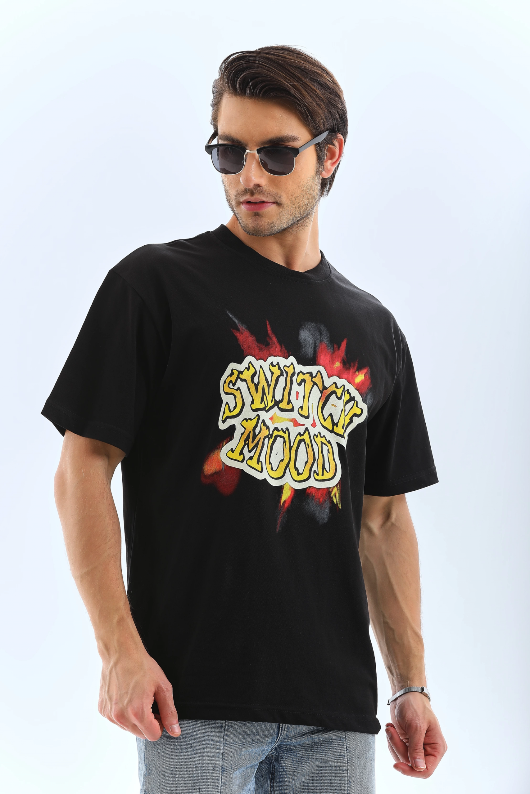 unisex-oversize-baskili-bisiklet-yaka-t-shirt-siyah-68354820-sw2220sh3330 Erkek Kısa Kol Yazlık Tişört Bisiklet Yaka Baskılı Oversize T-Shirt - Siyah