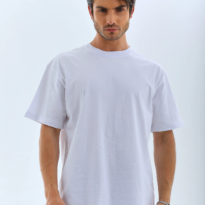 Erkek Düz Yazlık Kısa Kol Tişört Bisiklet Yaka Oversize T-Shirt - Beyaz