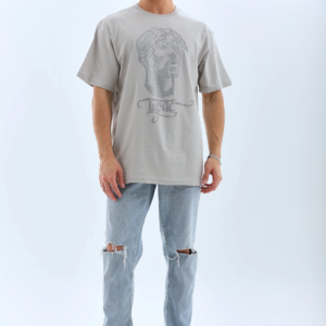 ERKEK Tişört TAŞ Detaylı Bisiklet Yaka  Kısa kol T-Shirt - Gri