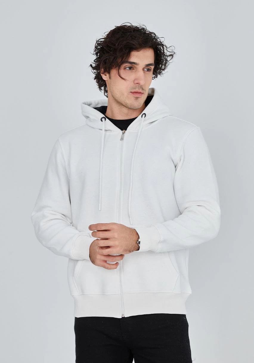 unisex-tam-fermuarli-kapsonlu-sweatshirt-beyaz-47628891-sw852sh1216 Erkek 3 İplik Pamuklu Kapüşonlu Tam Fermuarlı Cepli Hoodie Sweatshirt - Beyaz