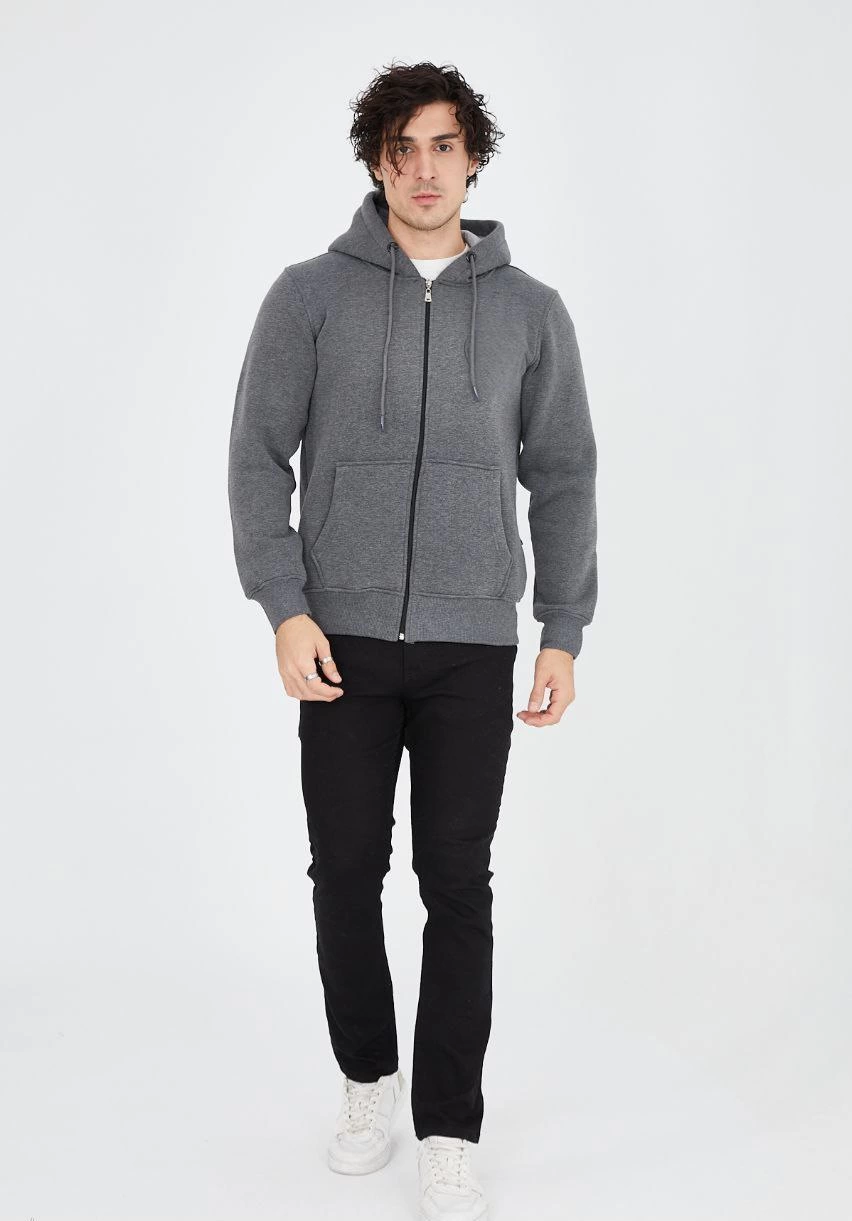 unisex-tam-fermuarli-kapsonlu-sweatshirt-fume-9269966-sw852sh1221 Erkek 3 İplik Pamuklu Kapüşonlu Tam Fermuarlı Cepli Hoodie Sweatshirt - Füme