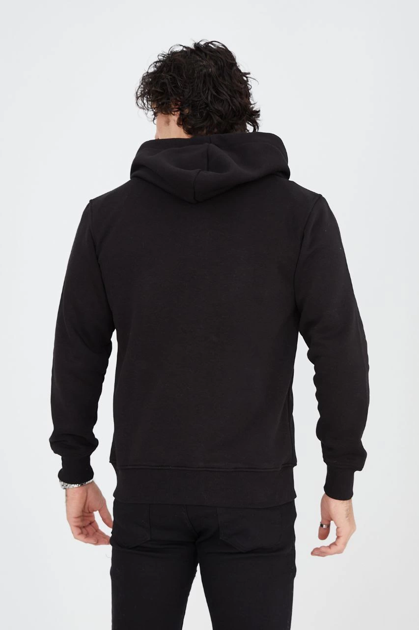 unisex-tam-fermuarli-kapsonlu-sweatshirt-siyah-76036290-sw853sh1280 Erkek 3 İplik Pamuklu Kapüşonlu Tam Fermuarlı Cepli Hoodie Sweatshirt - Siyah - Image 2