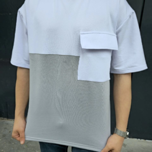 Erkek Kısa Kol Yazlık Tişört Torba Cepli Parçalı T-Shirt - Gri