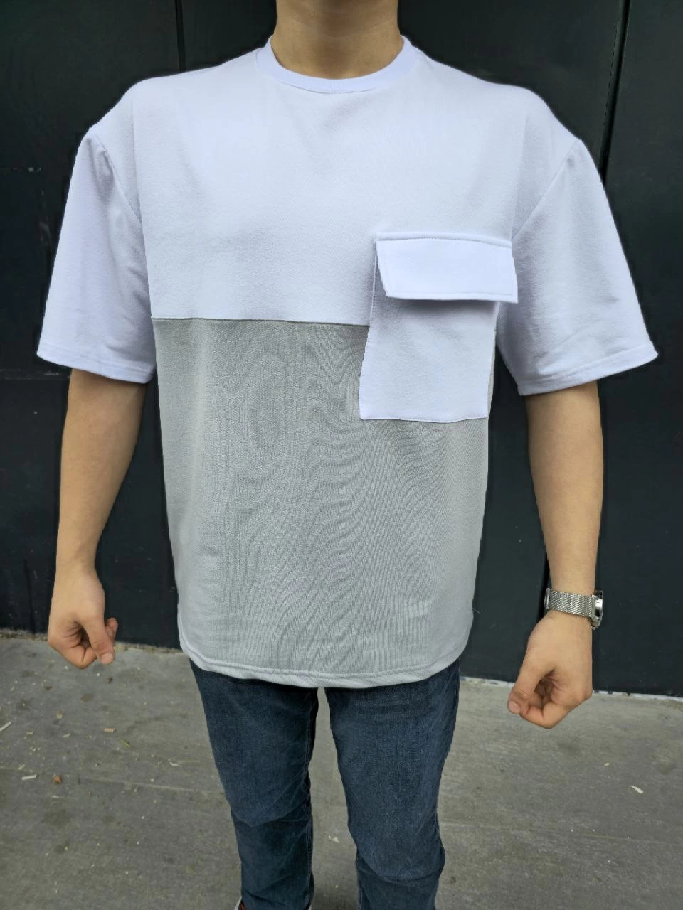 unisex-torba-cep-detayli-parcali-t-shirt-gri-9775340-sw960sh1280 Erkek Kısa Kol Yazlık Tişört Torba Cepli Parçalı T-Shirt - Gri - Görsel 2