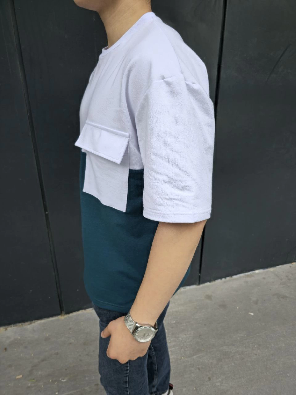 unisex-torba-cep-detayli-parcali-t-shirt-lacivert-10492187-sw960sh1280 Erkek Kısa Kol Yazlık Tişört Torba Cepli Parçalı T-Shirt - Lacivert - Görsel 2