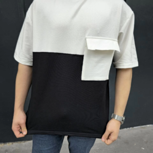 Erkek Kısa Kol Yazlık Tişört Torba Cepli Parçalı T-Shirt - Siyah