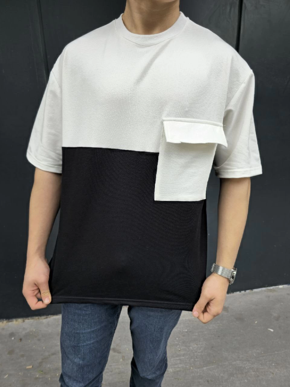 unisex-torba-cep-detayli-parcali-t-shirt-siyah-42195186-sw960sh1280 Erkek Kısa Kol Yazlık Tişört Torba Cepli Parçalı T-Shirt - Siyah