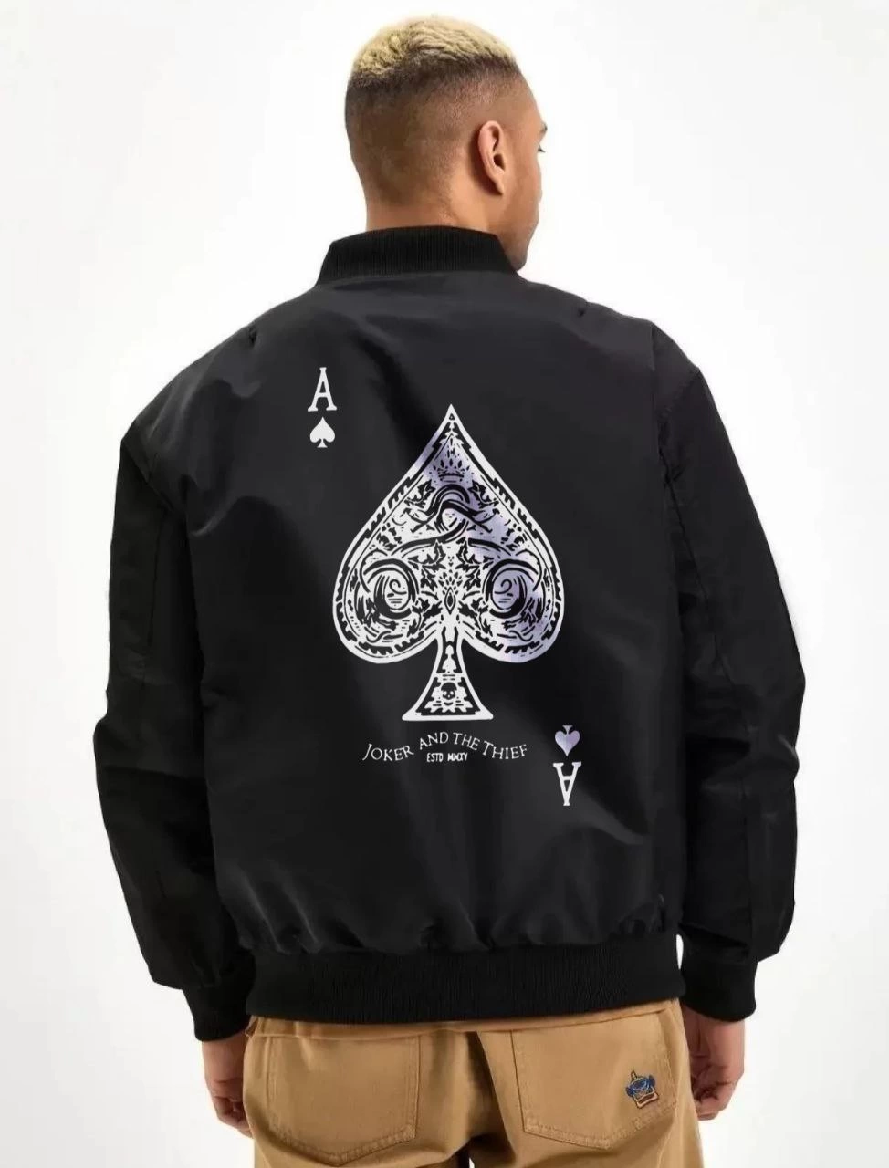 unisex-uzun-kol-baskili-bomber-ceket-siyah-91784052-sw974sh1280 Erkek Bomber Mont Siyah Maça Ası Baskılı Fermuarlı Cepli Kapitone Astarlı Kış Mont - Siyah