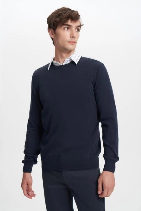unisex-uzun-kol-biskilet-yaka-dokuma-triko-lacivert-11824385-sw450sh675 Erkek Bisiklet yaka Kazak Uzun Kol Dokuma Triko - Lacivert - Görsel 2