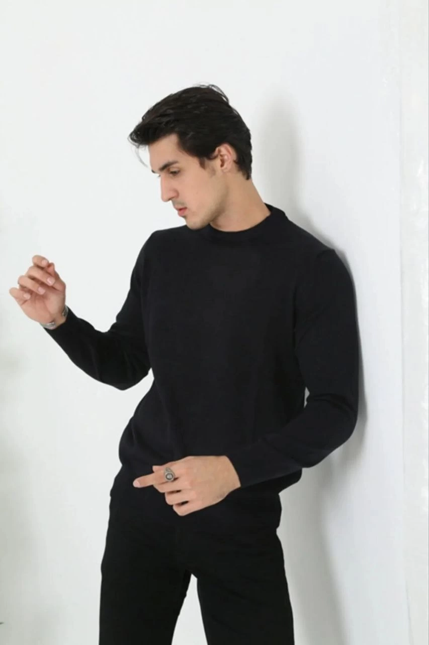 unisex-uzun-kol-biskilet-yaka-dokuma-triko-siyah-35384145-sw853sh1280 Erkek Bisiklet yaka Kazak Uzun Kol Dokuma Triko - Siyah - Görsel 2
