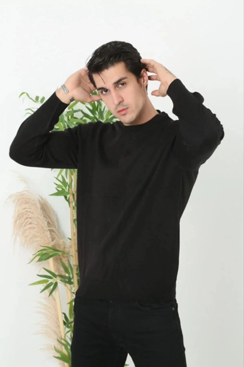 unisex-uzun-kol-biskilet-yaka-dokuma-triko-siyah-52082617-sw853sh1280 Erkek Bisiklet yaka Kazak Uzun Kol Dokuma Triko - Siyah