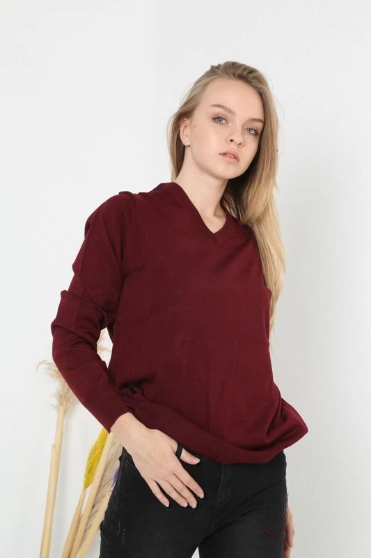 unisex-uzun-kol-v-yaka-triko-kazak-bordo-86873926-sw533sh800 Kadın V Yaka Kazak Uzun Kol Düz Dokuma Triko - Bordo