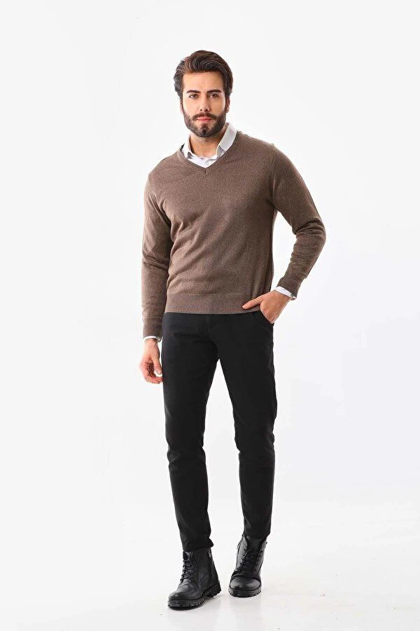 unisex-uzun-kol-v-yaka-triko-kazak-vizon-21685688-sw600sh900 Erkek V Yaka Kazak Uzun Kol Düz Dokuma Triko - Vizon - Görsel 2