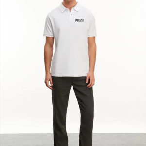 Erkek Polo Yaka Düğmeli Tişört Pike Baskılı T-Shirt - Beyaz