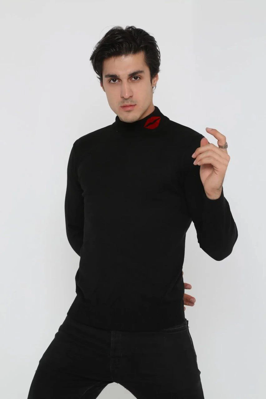 unisex-yarim-bogazli-baskili-dokuma-triko-siyah-57761334-sw853sh1280 Erkek Yarım Bağazlı Kazak öpücük Baskılı Dokuma Triko - Siyah