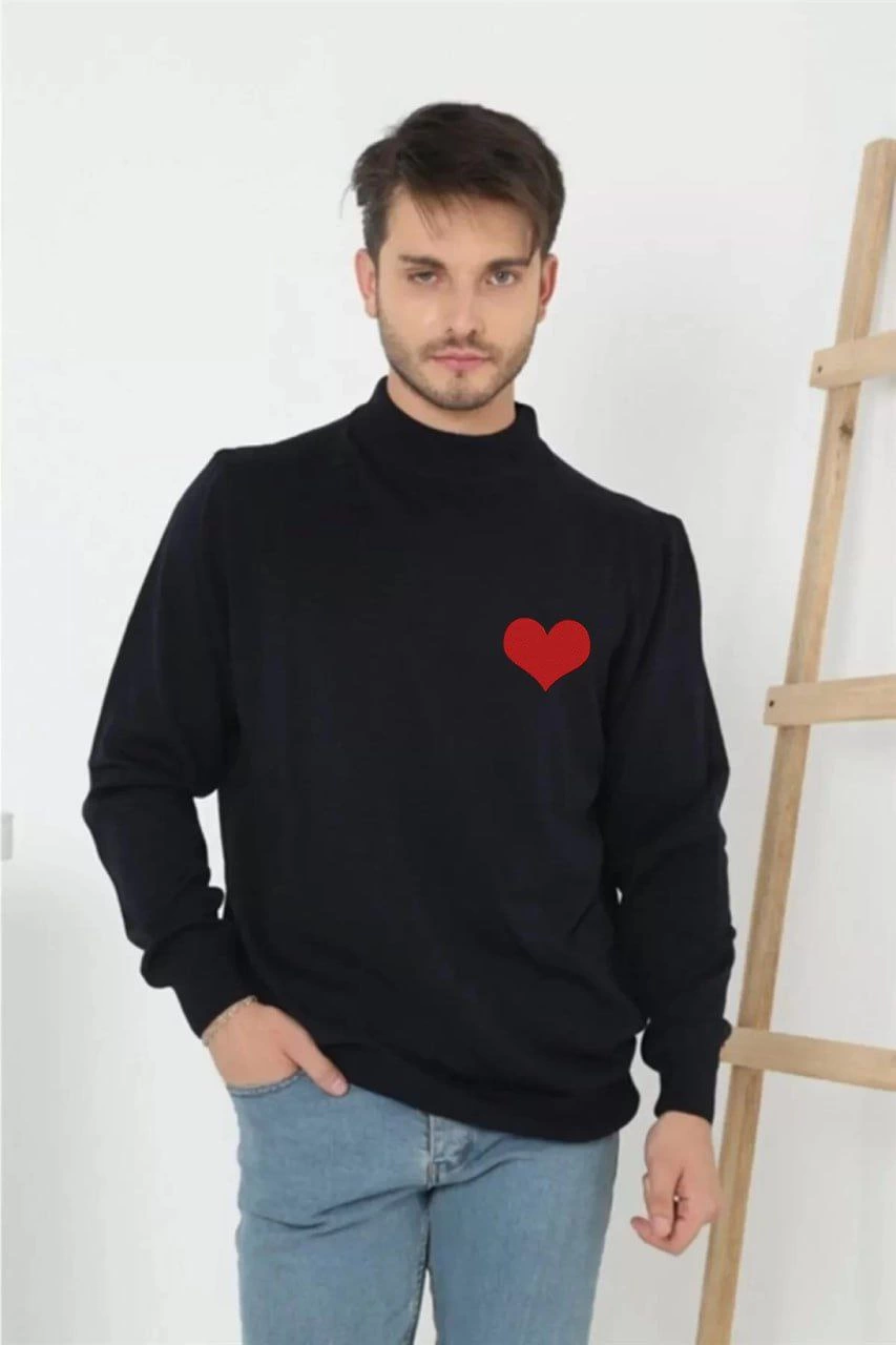unisex-yarim-bogazli-baskili-dokuma-triko-siyah-75853593-sw853sh1280 Erkek Yarım Bağazlı Kazak Kalp Baskılı Dokuma Triko - Siyah - Görsel 2