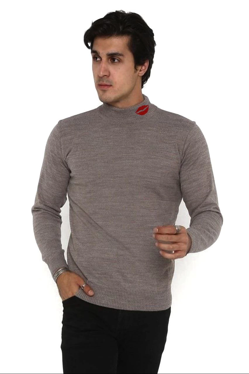 unisex-yarim-bogazli-baskili-dokuma-triko-vizon-75193617-sw852sh1280 Erkek Yarım Bağazlı Kazak Öpücük Baskılı Dokuma Triko - Vizon