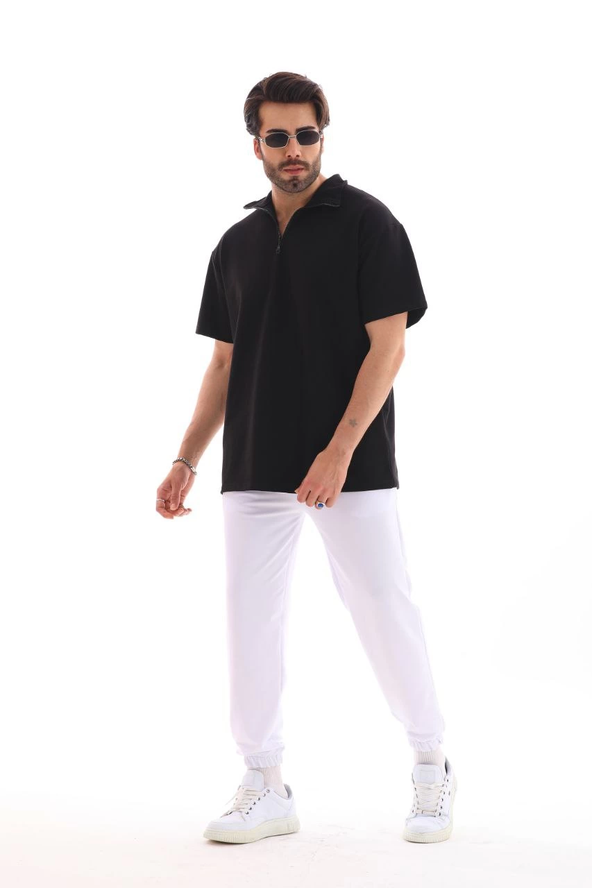 unisex-yarim-fermuarli-duz-oversize-t-shirt-siyah-33630966-sw853sh1280 Erkek Yarım Fermuarlı Düz Oversize T-shirt - Siyah - Görsel 2