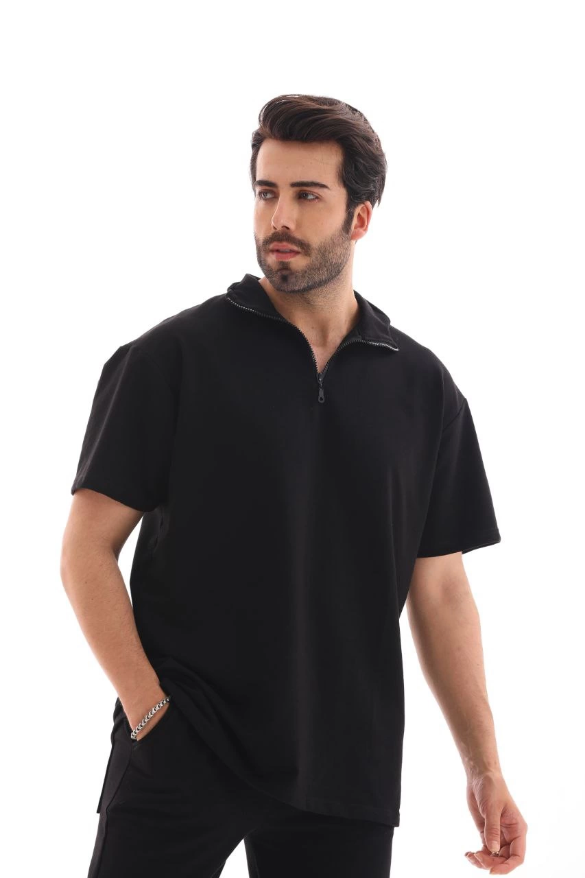 unisex-yarim-fermuarli-duz-oversize-t-shirt-siyah-8894470-sw853sh1280 Erkek Yarım Fermuarlı Düz Oversize T-shirt - Siyah