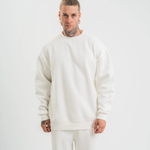 Erkek Uzun Kol Bisiklet Yaka 3 iplik Pamuklu Kışlık SweatShirt  - Beyaz