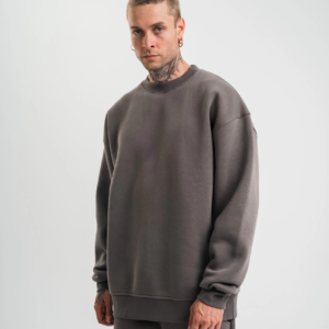 Erkek Uzun Kol Bisiklet Yaka 3 iplik Pamuklu Kışlık SweatShirt  - Füme
