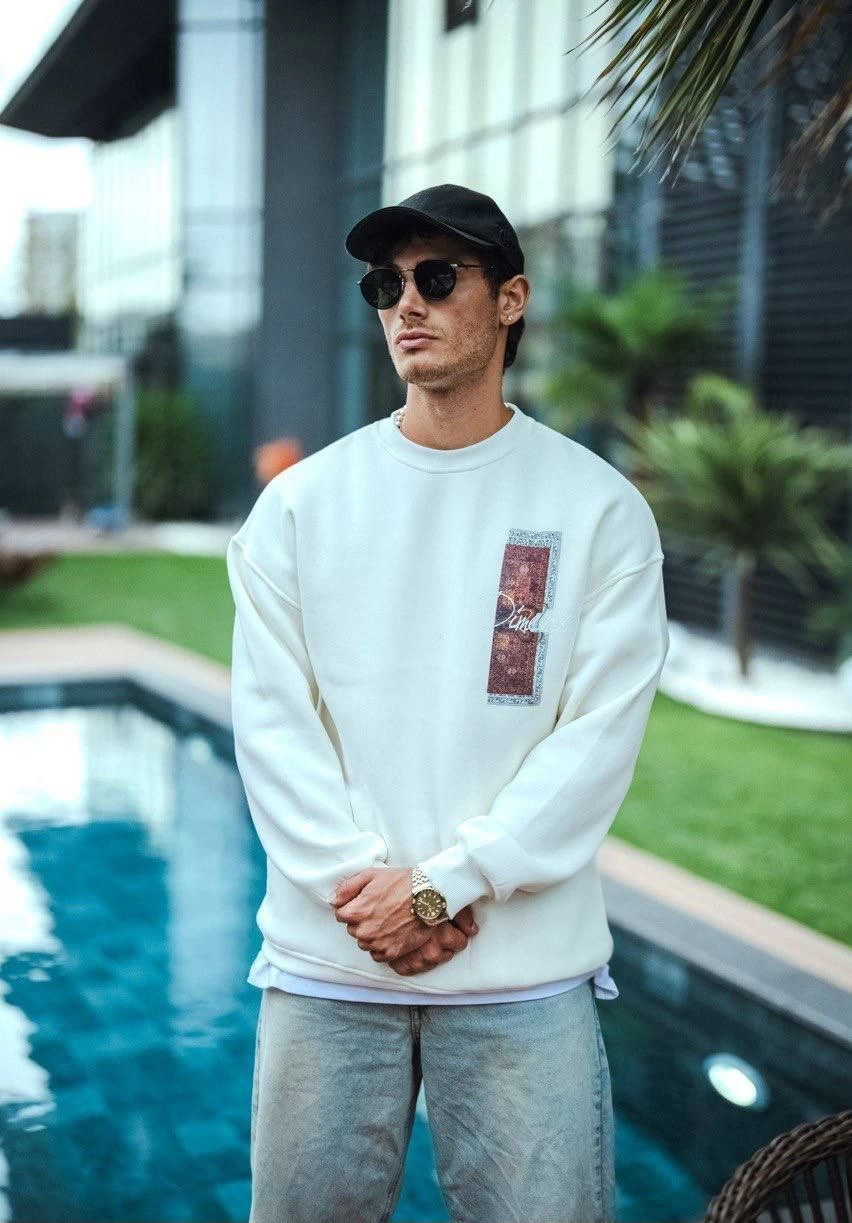 uzun-kol-bisiklet-yaka-on-ve-arka-baskili-sweatshirt-beyaz-70317899-sw852sh1223 Erkek 3 iplik pamuklu Bisiklet Yaka Ön ve Arka Baskılı SweatShirt - Beyaz